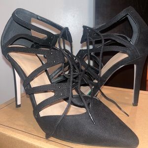 Wide black lace up heel